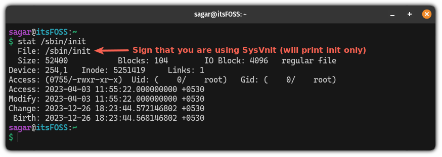 SysVinit only displays “init” instead of sysvinit