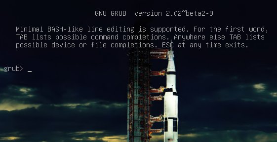 Figure 1: GRUB 2 menu with cool Apollo 17 background.