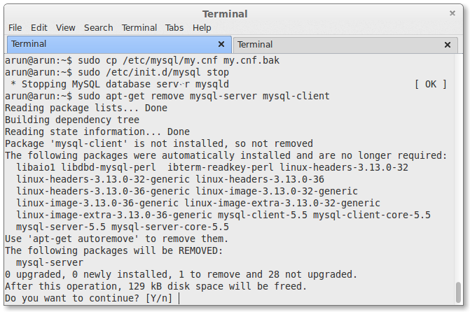 uninstalling mysql