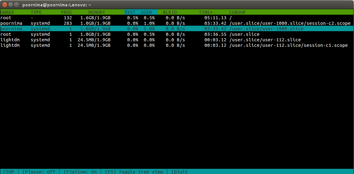 Output of ‘ctop –follow’