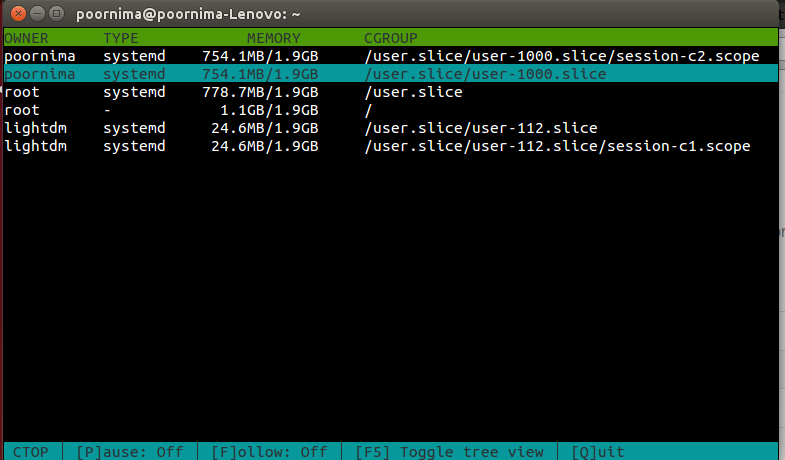 Output of ‘ctop –column’