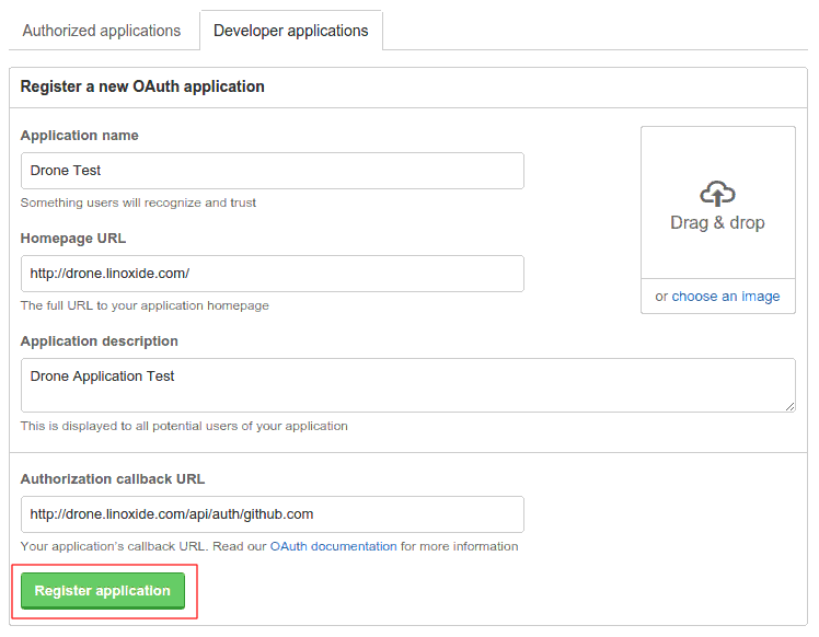 Registering OAuth app github