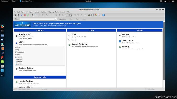 Wireshark running on Kali