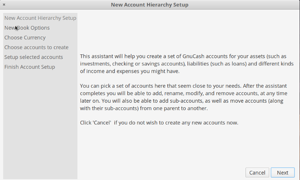 GnuCash new account setup