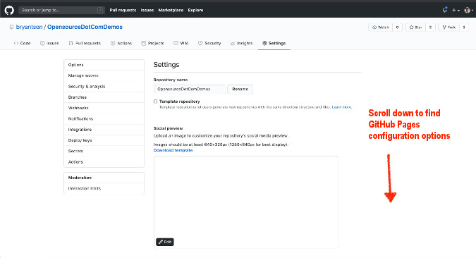 GitHub Pages settings