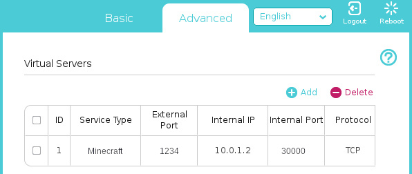 A sample port forwarding rule