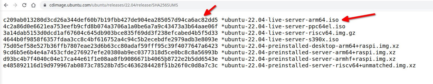 SHA-256 value of Ubuntu server ISO image