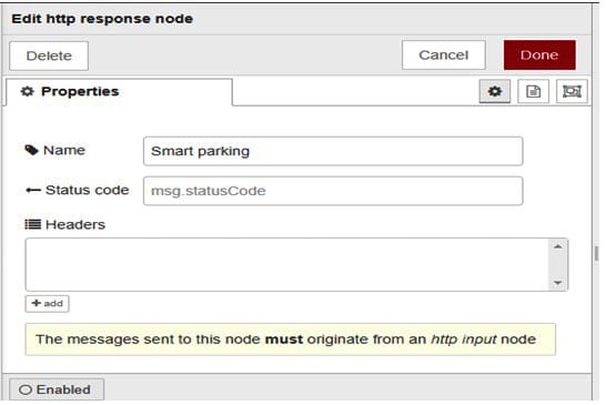 Figure 9: Http response node property configurations